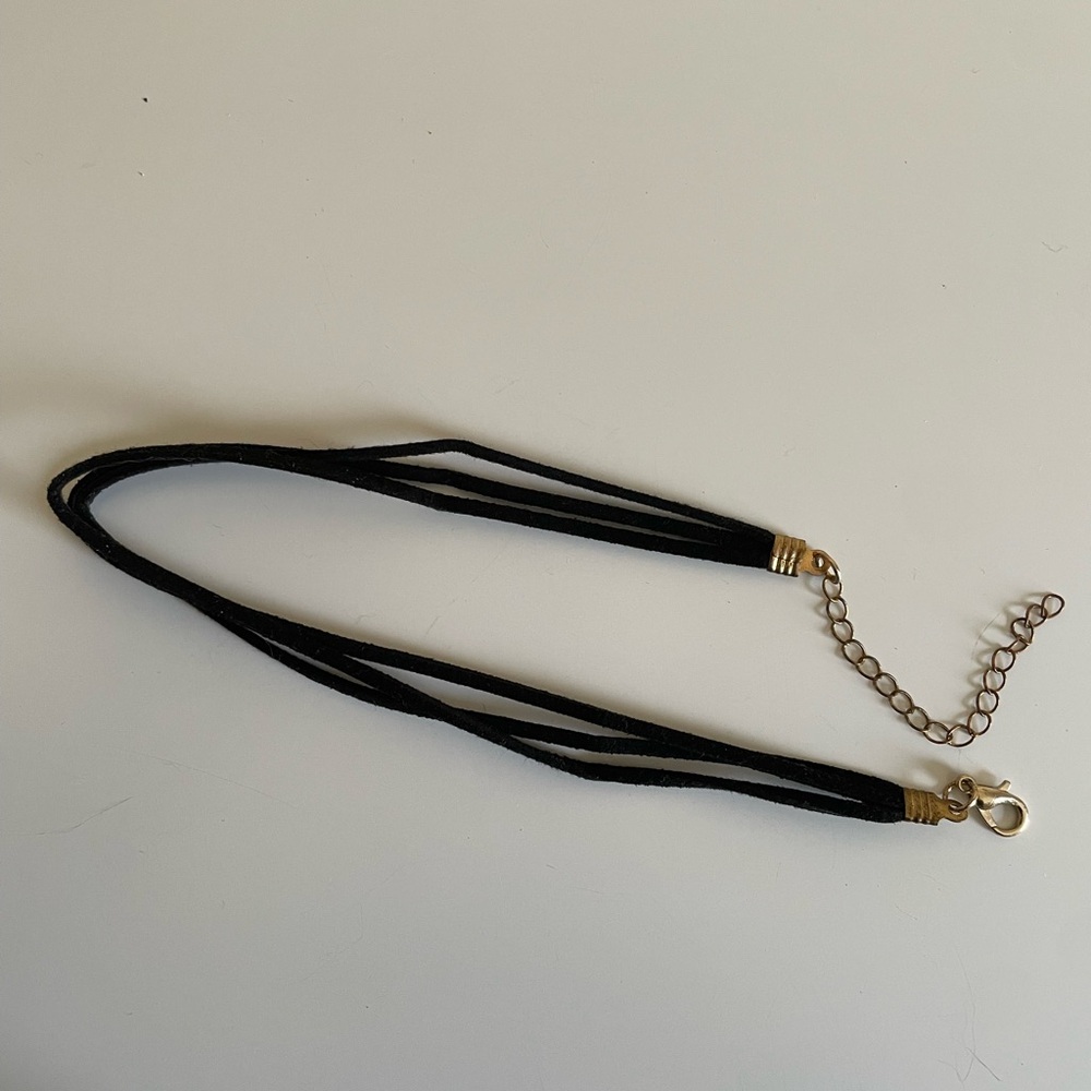Multi-Strand Black Velvet Choker Necklace with Gold Accents